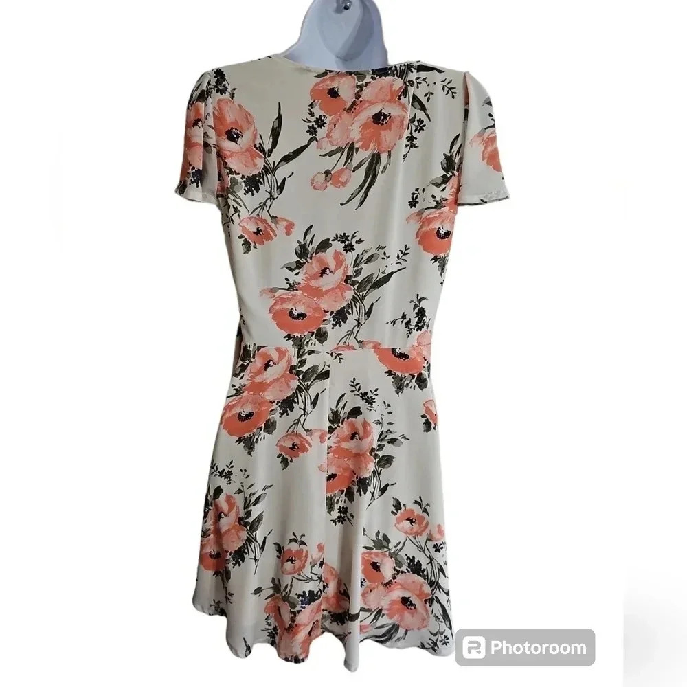 Abercrombie & Fitch S Wrap Mini Dress Coral Floral Flutter Sleeve Statement Y2K - Picture 3 of 8